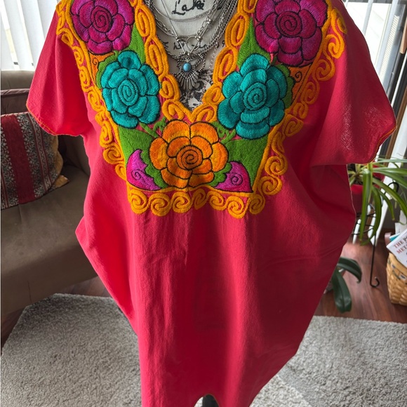 Tops - 🌸Embroidered Floral Red Dress/Tunic 26” Ptp